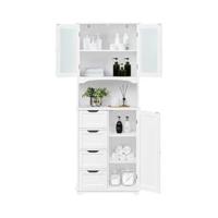 Mueble de baño de esquina, gabinete triangular de 163 x 60 x 43 cm con 3 estantes de madera abiertos y 1 armario de 3 alturas ajustables con protección antivuelco, gabinete blanco - details 14