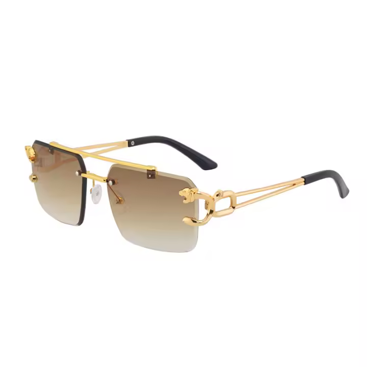 Gafas de sol sin marco con montura de leopardo a la moda, gafas de sol Retro de doble haz a la moda para mujer, gafas de sol para hombre - 1