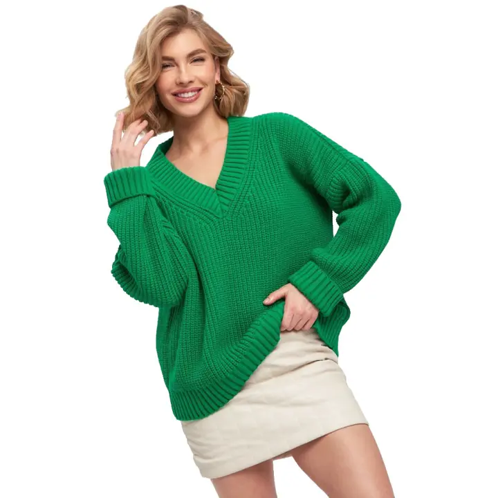 Suéter Casual de Mujer para Otoño e Invierno, Cuello en V, Elegante, Holgado, de Punto. - 1