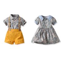 Traje Hermanos 2025 verano, niños y niñas pastoral de manga corta, camisa floral, mono y pantalones cortos. - details 22
