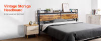 Cabecera SucceBuy para cama tamaño King - Altura ajustable con estante de almacenamiento, cabecera independiente tamaño King equipada con tomacorrientes y puerto USB para varios marcos de cama, en negro y marrón - details 1