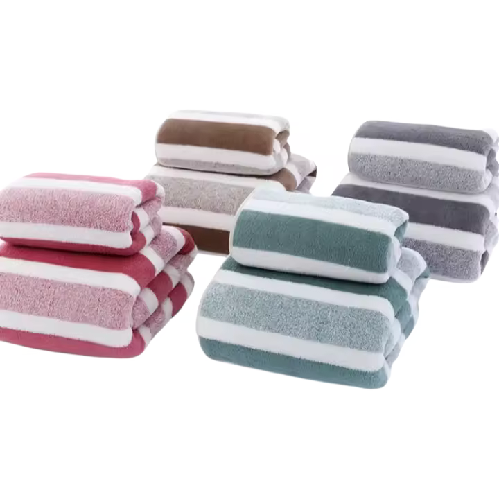 Juego de toallas con patrón a rayas, toalla de mano suave, toallas absorbentes de secado rápido para Baño - 1