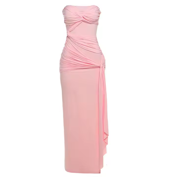 BUNO-Vestido Bandage cruzado de gato extraño para mujer, envoltura en el pecho fruncido, Espalda descubierta, sin mangas, borla Y2K, tendencia urbana, aberturas elegantes, ceñido largo - 1