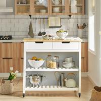 Carrito de Cocina con 2 cajones y 2 estantes, con Tablero Grande, Madera de ingeniería, Blanco, L98 x P58 x H94cm,ES - details 1