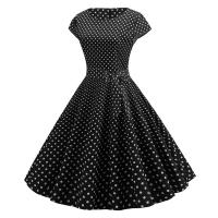 Women summer vintage 1950s 60s big swing party polka dot dress - details 66