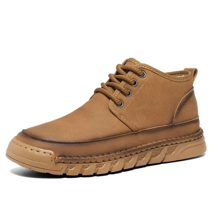 2025 nuevos zapatos náuticos casuales de piel de vaca de alta calidad, botas de cuero de felpa de invierno, talla grande para hombres 46 - 1