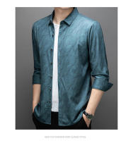 Camisa de Seda Gelada Versátil para Hombres Larga Manga, Impresa, Resistente a Arrugas, Ligera en Primavera Otoño - details 2