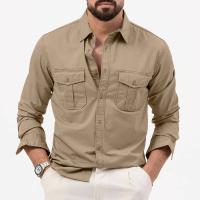 Camisa informal de manga larga para hombre, tops con múltiples bolsillos, otoño - details 6