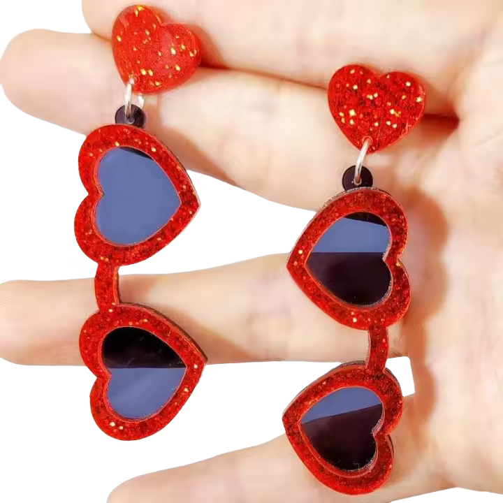 Kuguys - Hermosas gafas de sol para mujer, aretes colgantes en forma de corazón, joyería acrílica de playa Trcal de verano, blanco, rosa y rojo - 1