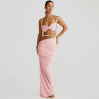 BUNO-Conjunto de 2 piezas de tejido para mujer, camisolas cortas plisadas lisas impresionantes + faldas largas de cintura alta, traje de vacaciones de tendencia femenina - details 39