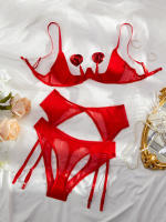Conjunto de Sujetador Transparente con Borlas de Cuatro Piezas Lencería Sexy para Mujeres - details 14