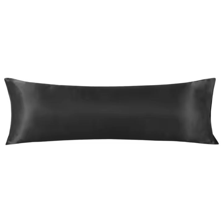 Funda de almohada corporal de satén con/sin cremallera, 20x54 pulgadas, para dormitorio, piel relajante, color negro - 1