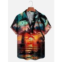 Camisa informal hawaiana, diseño de puesta de sol para hombre, ropa de playa de manga corta 3D divertida para mujer, camisa nueva con gran descuento RAL Y2K Tops 4XL - details 3