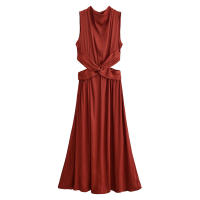 Elegante Vestido de Mujer Primavera Sin Mangas Diseño de Abertura de Seda Estilo Midi para Fiestas - details 1