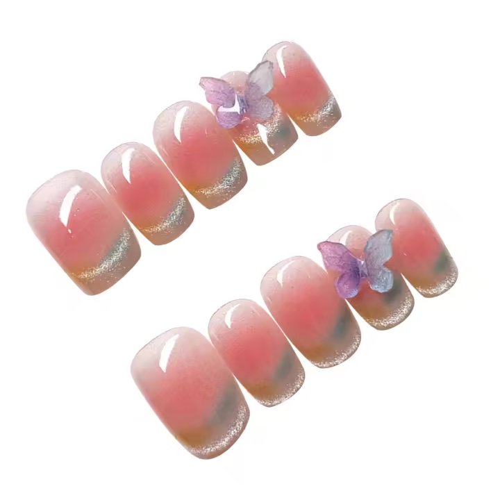 Uñas postizas de ojo de gato de mariposa 3D, encantadoras, cómodas de usar, manicura, decoración de bricolaje - 1