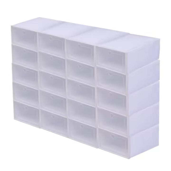 Organizador de zapatos de plástico apilable, caja de almacenamiento de zapatos transparente, inofensivo, no deformable, plegable, 20 unidades - 1