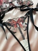 Conjunto de ropa interior de malla transparente con tirantes bordados de mariposa para mujer, lencería Sexy, ropa de realce, novedad - details 6