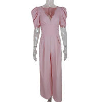 Mono Elegante De Cintura Alta Para Mujer, Cuello En V, Ajustado, Estilo De Oficina, Sólido, Verano - details 11