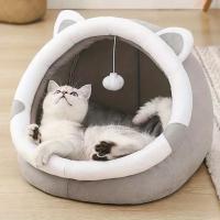 Acogedora cama de cueva de gato de dibujos animados, mantiene a tu gatito caliente y cómodo en esta linda casa de mascotas. - details 1