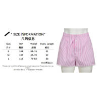 Pantalones cortos básicos cómodos e informales sueltos con botones de cintura elástica tejidos a rayas de verano para mujer - details 3