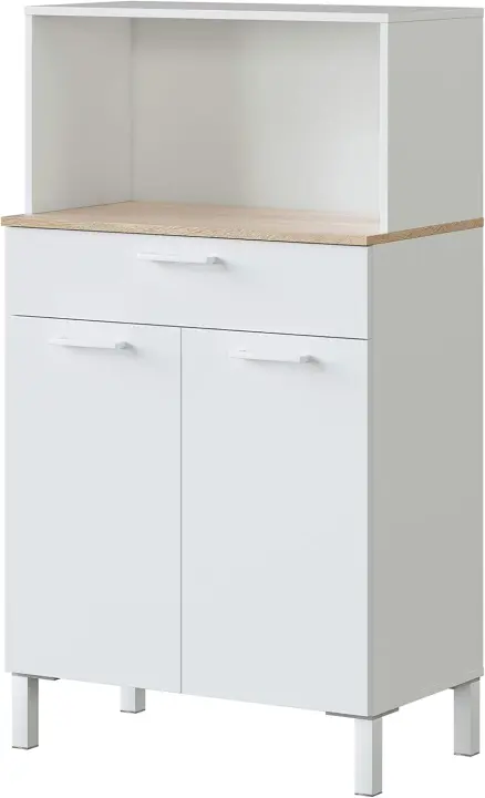 Alacena de Cocina Mueble Auxiliar de 3 Puertas y 1 Cajón Acabado en Blanco Artik y Roble Canadian - 1