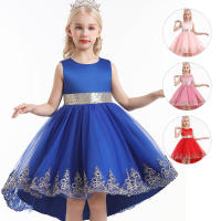 Vestido de niña elegante y moderno para princesa, con cola de malla y flores, ideal para presentaciones de piano. - details 0