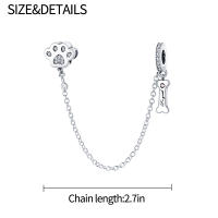 Plata de Ley 925, 1 pieza, patrón de pie de perro y cadena de seguridad de hueso, apto para pulsera con dijes originales de 3mm, colgante de plata para mujer, joyería - details 1