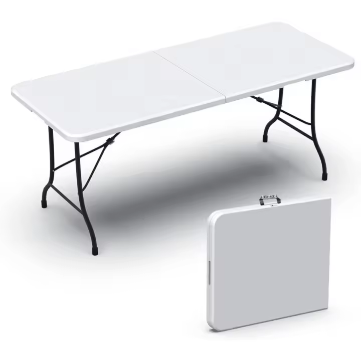 Mesa de Fiesta Multifuncional Plegable 180 x 75 x 72cm con Asa de Transporte para Jardín Terraza Balcón Blanco - 1
