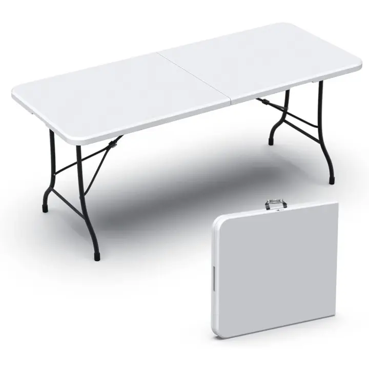 Mesa de Fiesta Multifuncional Plegable 180 x 75 x 72cm con Asa de Transporte para Jardín Terraza Balcón Blanco - 1