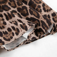 Estampado de leopardo con cuello en V ajustado verano otoño nuevo estampado manga larga vestido corto para mujer elegante - details 18