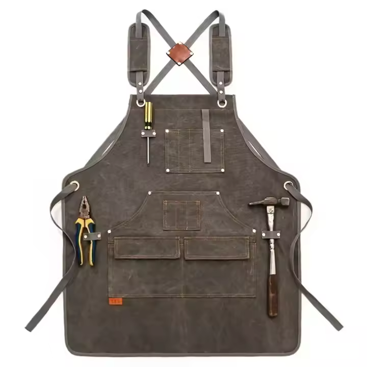 Delantal de lona para hombre y mujer, ropa de trabajo para camarero, restaurante, barbería, panadería, cafetería, jardinería, carpintero - 1