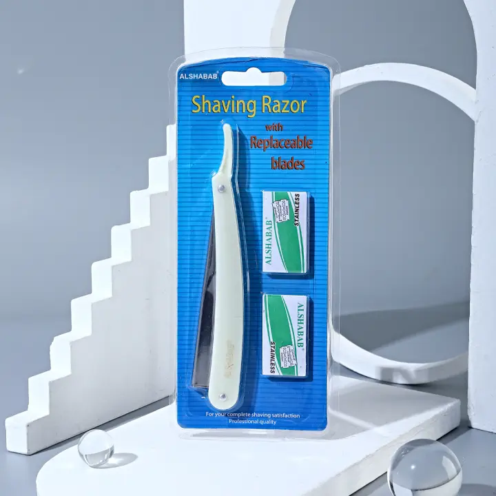 Juego de maquinilla de afeitar recta profesional para hombres, afeitadora de barbero inoxidable, doble filo, 2 cuchillas, Color blanco y negro - 1