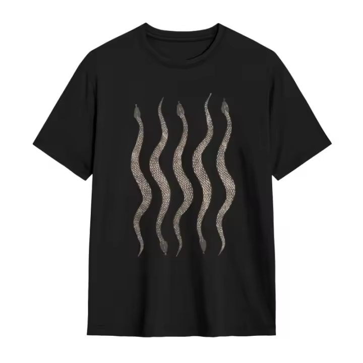 Camiseta de algodón de serpiente de 170g, camisa de manga corta de pitón con patrón único impreso a mano, unisex - 1