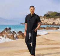 Primavera y verano, nueva ropa para hombres, pantalones sueltos informales de algodón y lino de manga corta, traje - details 3