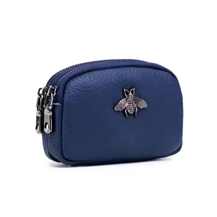 Cartera de Cuero Genuino para Mujer Doble Crema, Monedero Mini, Cartera de Tarjeta, Bolsa de Cambio de Abeja - 1