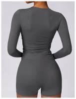 Conjunto de Yoga de 2 Piezas para Mujeres Ropa Deportiva de Gimnasio Leggings Fitness Top Corto de Manga Larga Pantalones Deportivos Traje de Entrenamiento Material de Lining Nylon Temporada Primavera/Verano - details 13