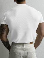 Camiseta De Verano Para Hombre Estilo Deportivo Con Cuello Alto Y Rayas Manga Corta Ajustada Para Fitness Y Running - details 14