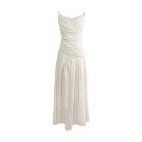 Vestido de tirantes a rayas con bordado tridimensional de diseño, vestido de fiesta de alta gama francés para mujer, verano 2025 - details 0