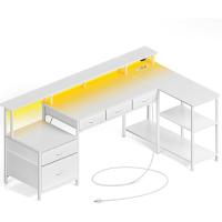 Escritorio Gaming Reversible con Tomas de Corriente, LED y Soporte para Monitor, Mesa Ordenador para - details 3