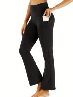 Paquete de 3 Pantalones Deportivos para Mujer, Tallas Grandes Costura Detalle Cintura Alta Pantalones de Yoga de Pierna Acampanada con Bolsillos para Teléfono Conjunto de 3 Piezas Adecuado Primavera/Otoño - details 1