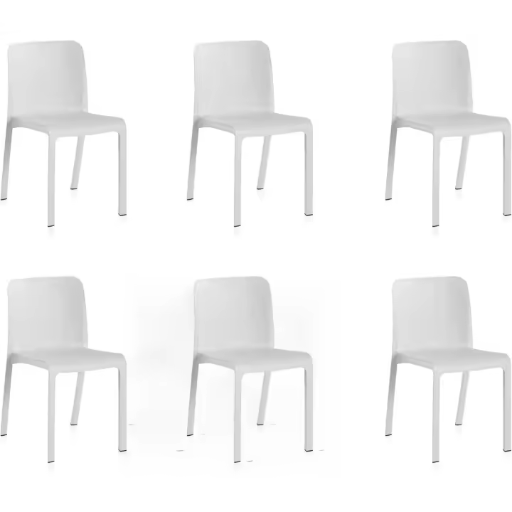 Pack de 6 Sillas Grana - Apilables, Ergonómicas y Resistentes - Uso Interior y Exterior - Fabricadas en España con Plástico Reciclado - Blanco - 1
