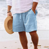 Verano Hombres Color Sólido Cinco Puntos Casual Pantalones Cortos Cordón Transpirable Pantalones de Playa Algodón Lino Pantalones Cortos Deportivos - details 5