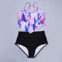 Nuevo traje de baño de dos piezas de cintura alta con bikini dividido conservador con borde de volantes - details 28