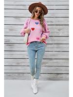 Jersey holgado con patrón de corazón para mujer, suéter de punto blanco Kawaii con cuello redondo, manga larga, tendencia juvenil - details 4