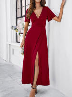 Dama profundaVVestido de noche de fiesta plisado de cintura alta con cuello de manga corta vestido de cóctel - details 5