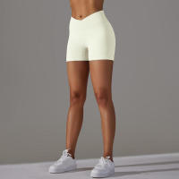 Pantalones cortos deportivos para mujer, pantalones cortos de yoga con gimnasio cruzado, entrenamiento, correr, cintura alta, levantamiento de cadera, sin costuras, Fiess - details 33