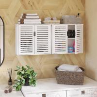 Armario de Baño de Pared con Puertas Muebles de Baño de Bambú Armario Colgante con Estante Ajustable Organizador de Almacenamiento de Ahorro de Espacio Sobre el Inodoro Blanco - details 7