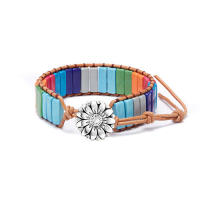 Pulsera de cuero tejido a mano con piedra del emperador del viento bohemio para mujer - details 4
