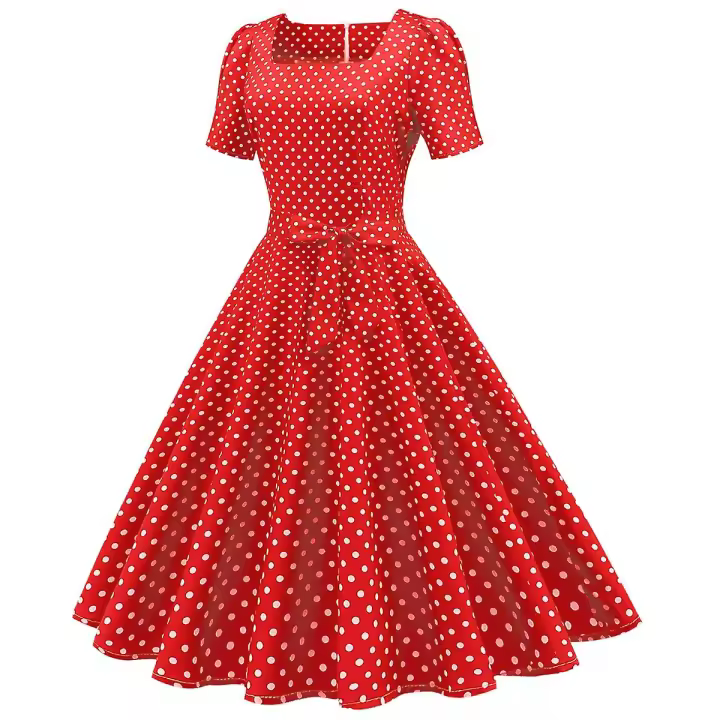 Vestido Medieval vintage con estampado de lunares para mujer, A - 1