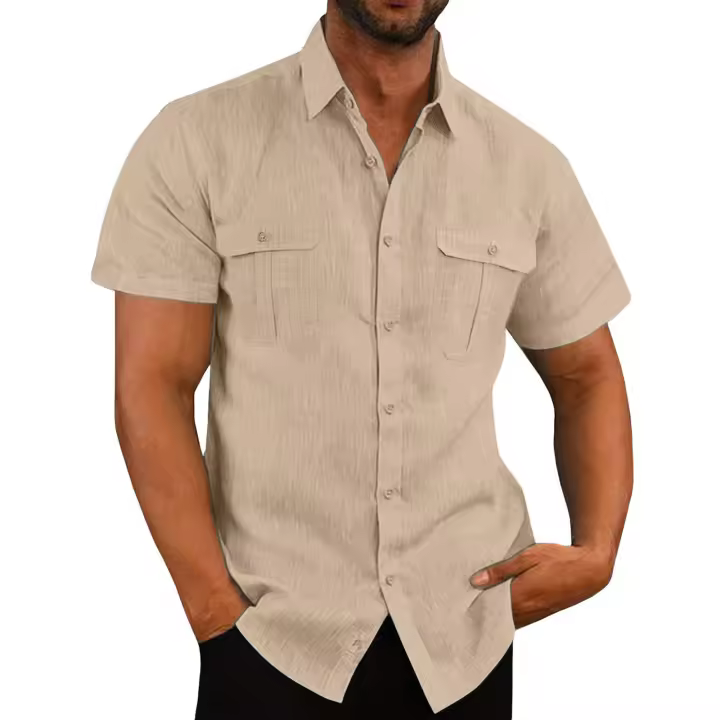 Camiseta Casual de Manga Corta con Cuello en V Moda para Hombres Material de Poliéster - 1